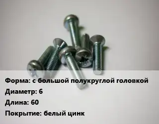 Винт с большой полукруглой головкой 6х60 белый цинк
